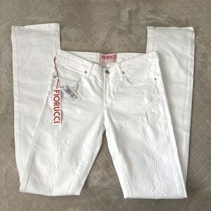Fiorucci New With Tags size 27 white skinny distressed jeans